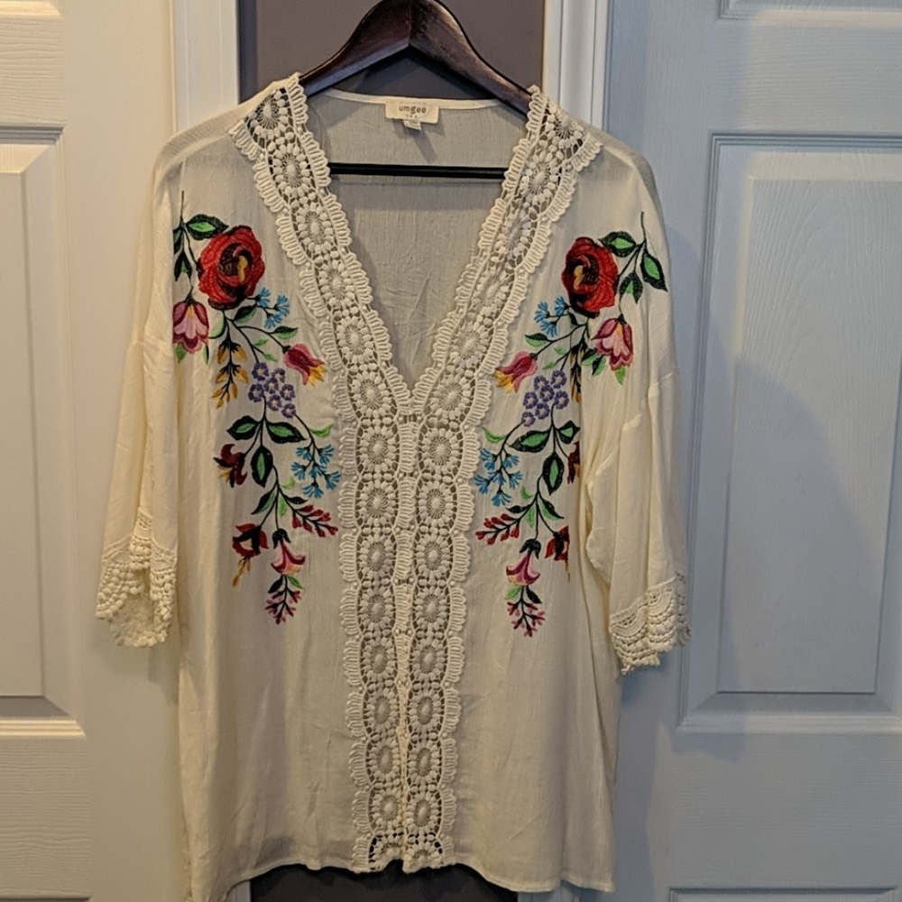 Embroidered flowy blouse